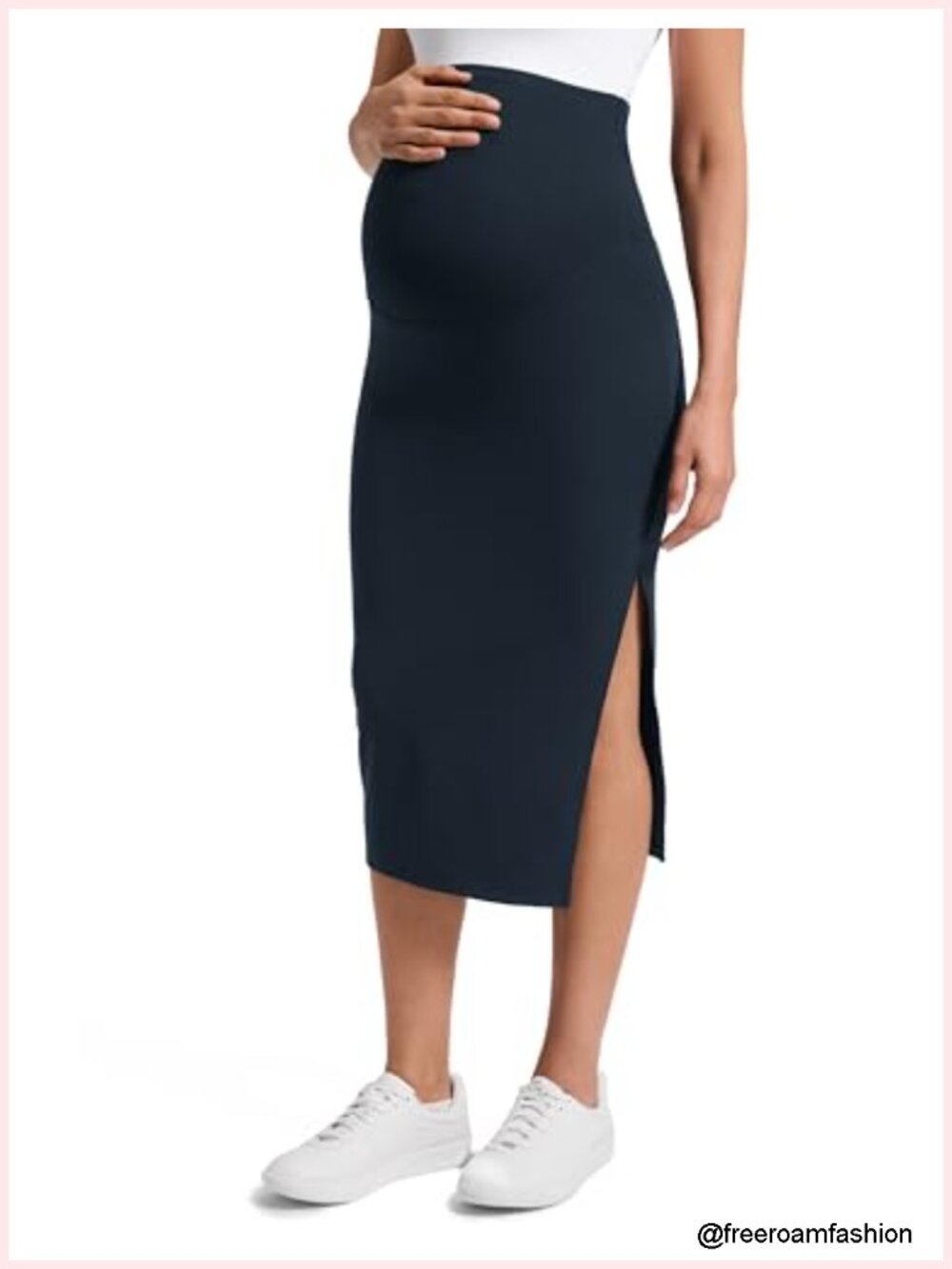 Butterluxe Maternity Side Split Midi Skirt - Bodycon Over The Belly Stretchy